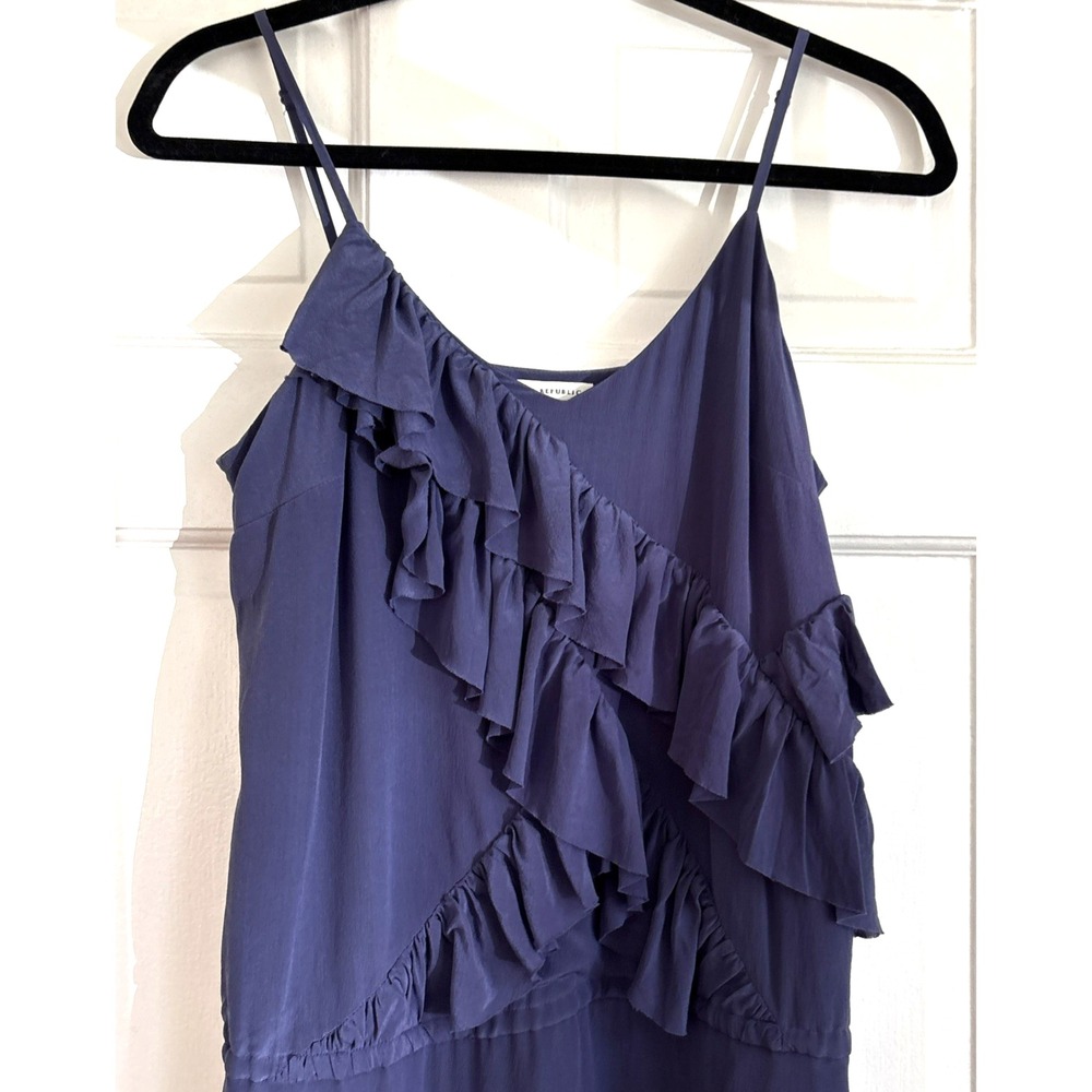 Banana Republic Silk Ruffle Mini Dress Navy Blue Sleeveless V-Neck S 833017-01